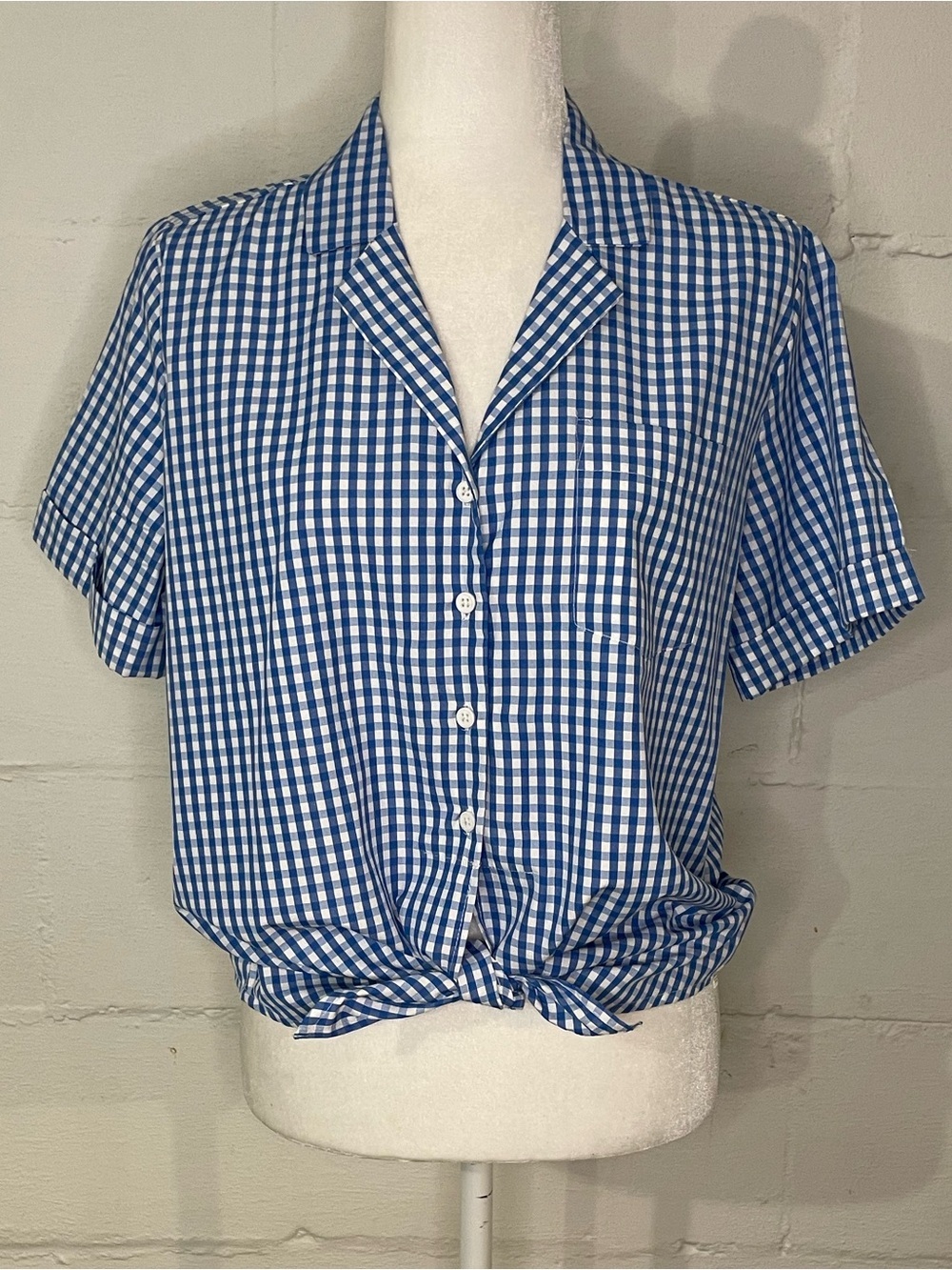 French Connection Blue & White Gingham Short-Sleeve Button-Down